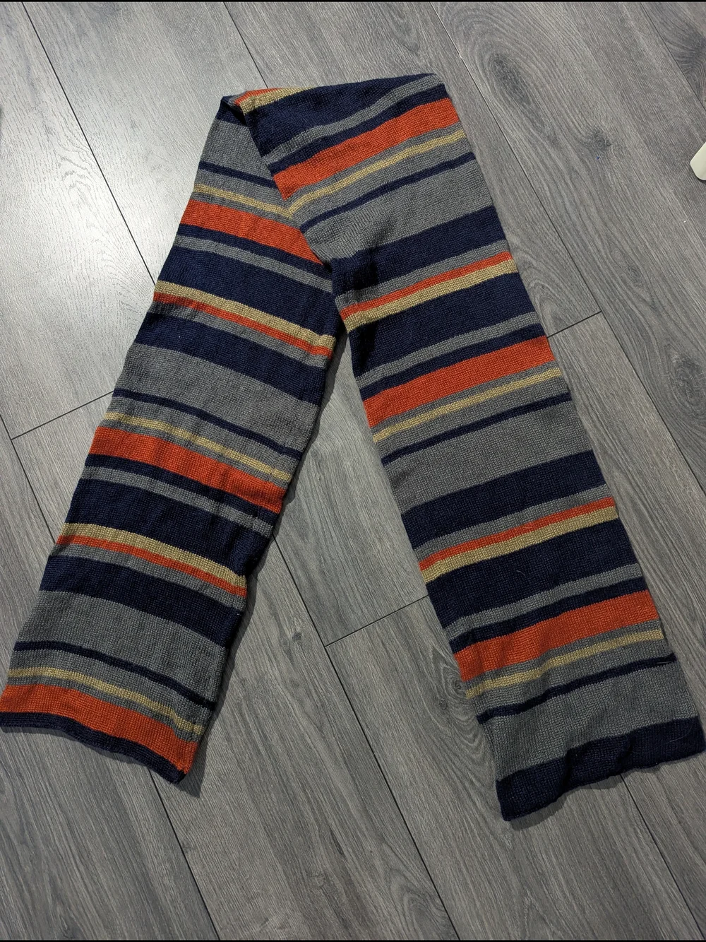 Striped Knit Scarf for Men - Gray, Navy & Orange
